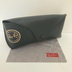 Authentic Ray-Ban Sunglasses Leather Case & Cloth only Black Soft Interior
